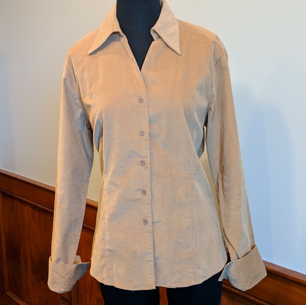 HARVE BENARD Large Corduroy Tan Button Down Shirt